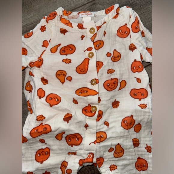 Limited Edition Orange Pumpkin Gourd Button Up Romper Baby 0-3 Long Sleeve Fall - Picture 6 of 8